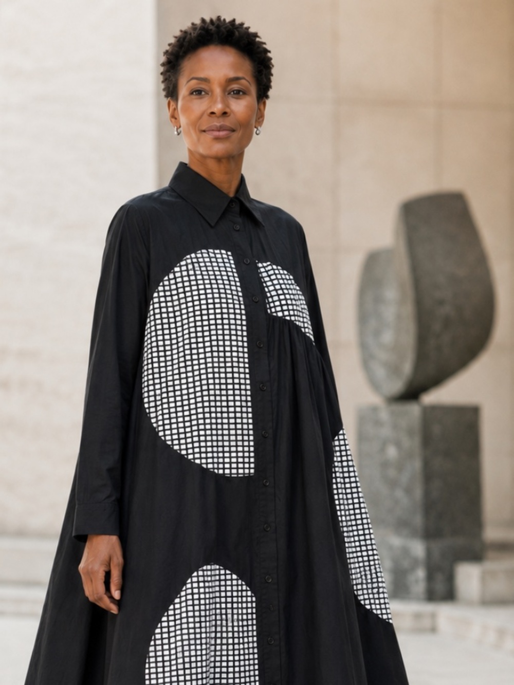 Helon Melon | Black and White Abstract Long Jacket | Size Large - Picture 4 of 8
